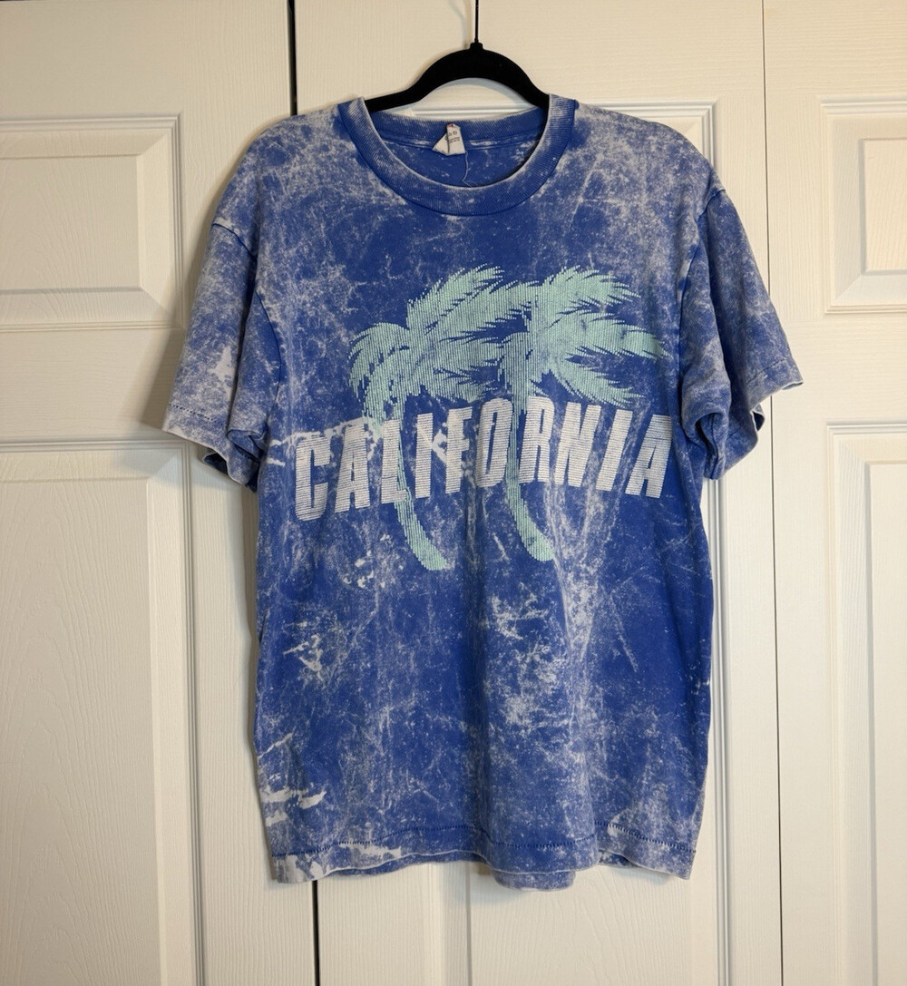 Vintage California Palm Tree Acid Wash T Shirt Made USA Fruit of the Loom Large